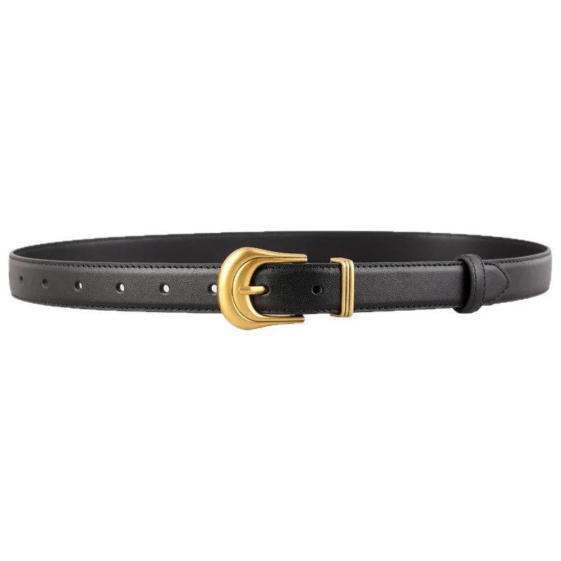 Classic Leather Belt with Golden Buckle by Trendsi