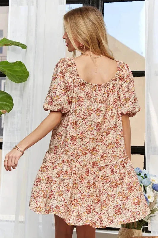 ADORA Floral Square Neck Puff Sleeve Dress by ADORA