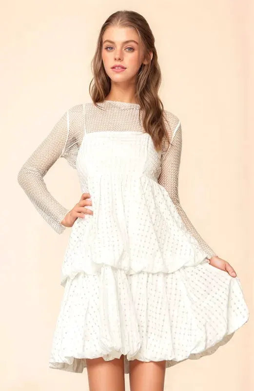 Davi & Dani Checker Print Side Pockets Textured Mini Dress by Davi & Dani