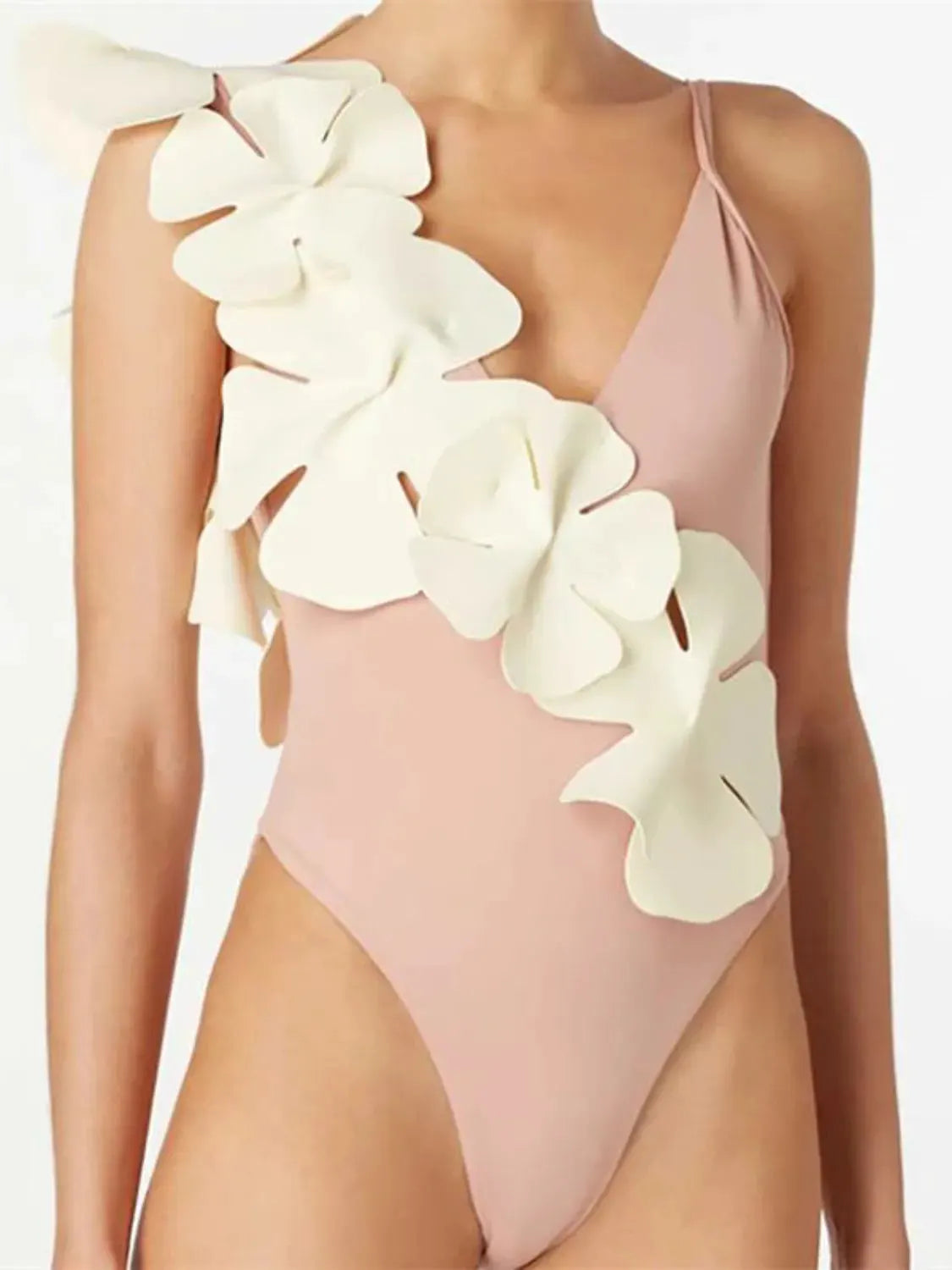 Contrast Flower Spaghetti Strap One-Piece Swimwear by Partner Label