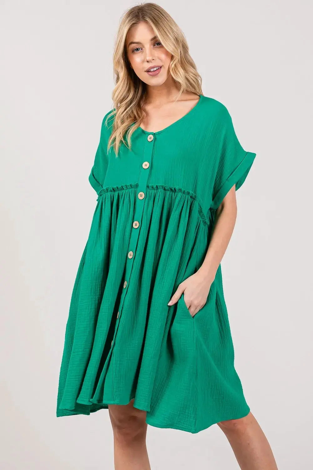 SAGE + FIG Full Size Button Up Short Sleeve Dress by Partner Label