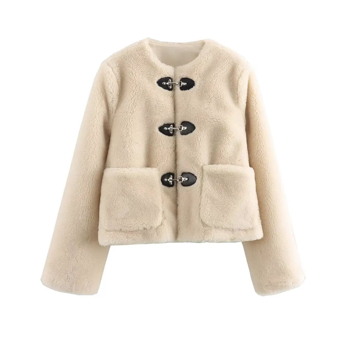 Women's Jacket Cream Faux Shearling BYMANYC ® New York HAMPTONS TOGGLE SHORT COAT - New Collection by BYMANYC ® New York