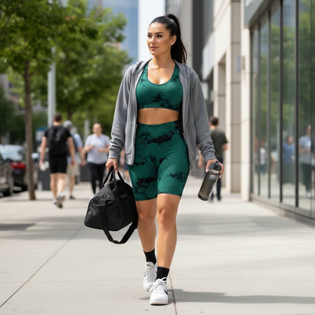 High waist tie‑dye active shorts