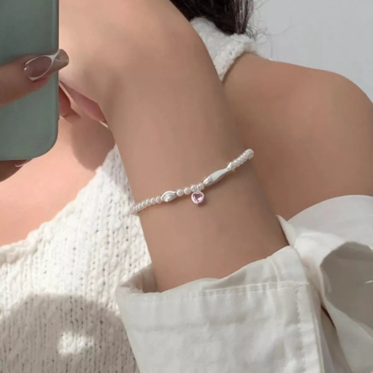 Pearl Fish Bracelet with Heart Charm by Partner Label