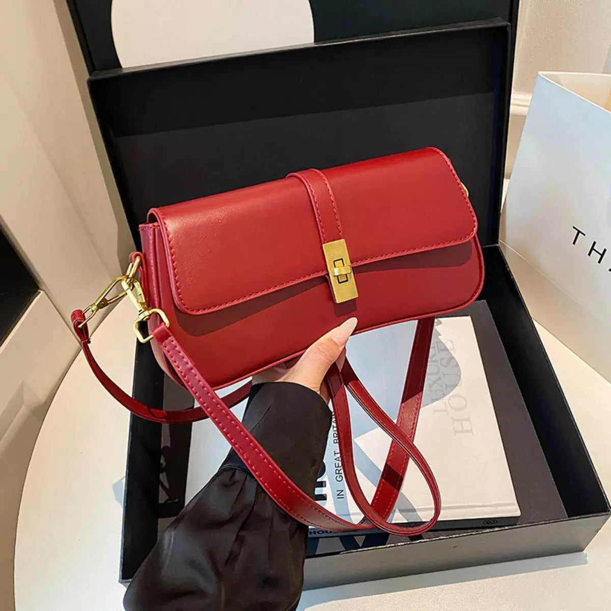 Rectangular Crossbody Bag with Golden Buckle by Partner Label