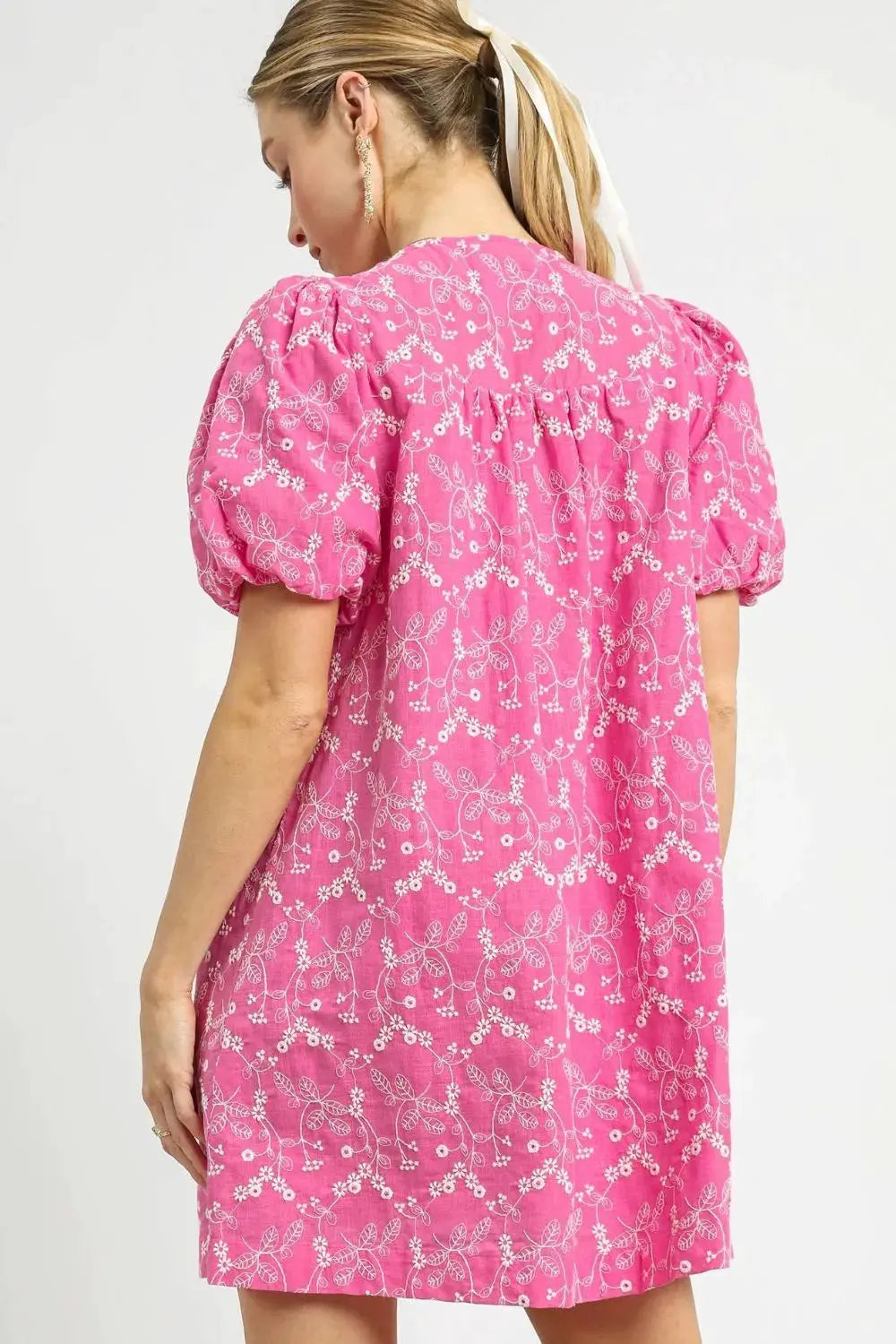 Umgee Floral Puff Sleeve V-Neck Mini Dress by Umgee USA