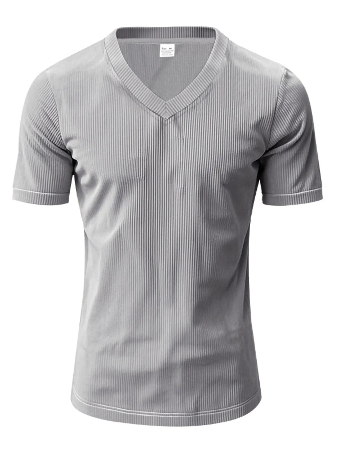 Men's Full Size Ribbed V-Neck T-Shirt Plus Size by Trendsi