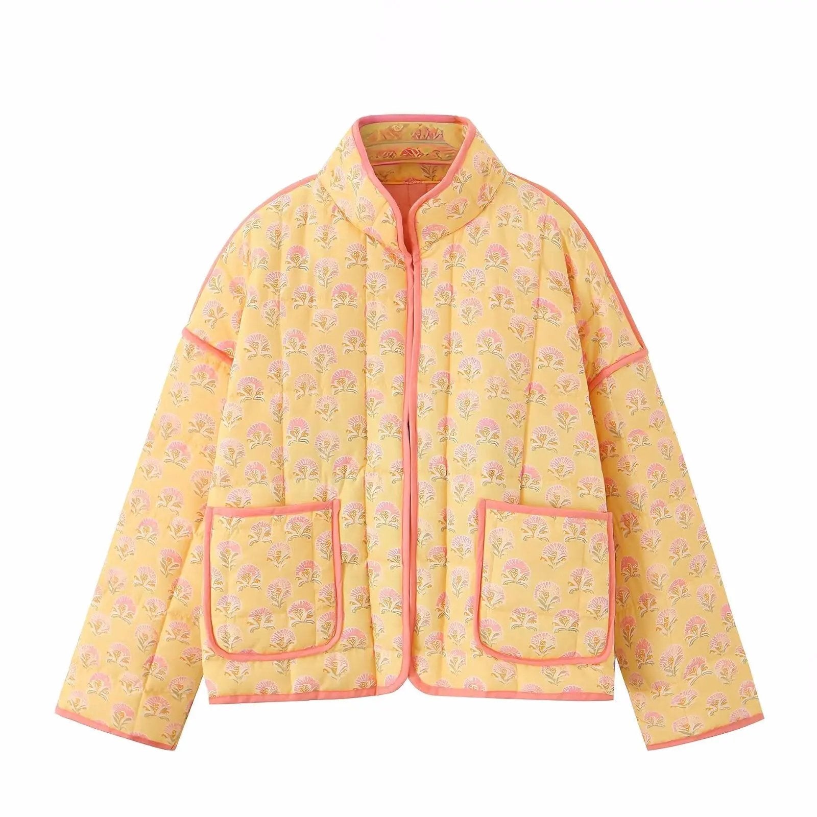 Women's Quilted Jacket Yellow Floral Printed BYMANYC ® New York CONTEMPORARY VIBRANT BOHO OUTERWEAR - New Collection by BYMANYC ® New York