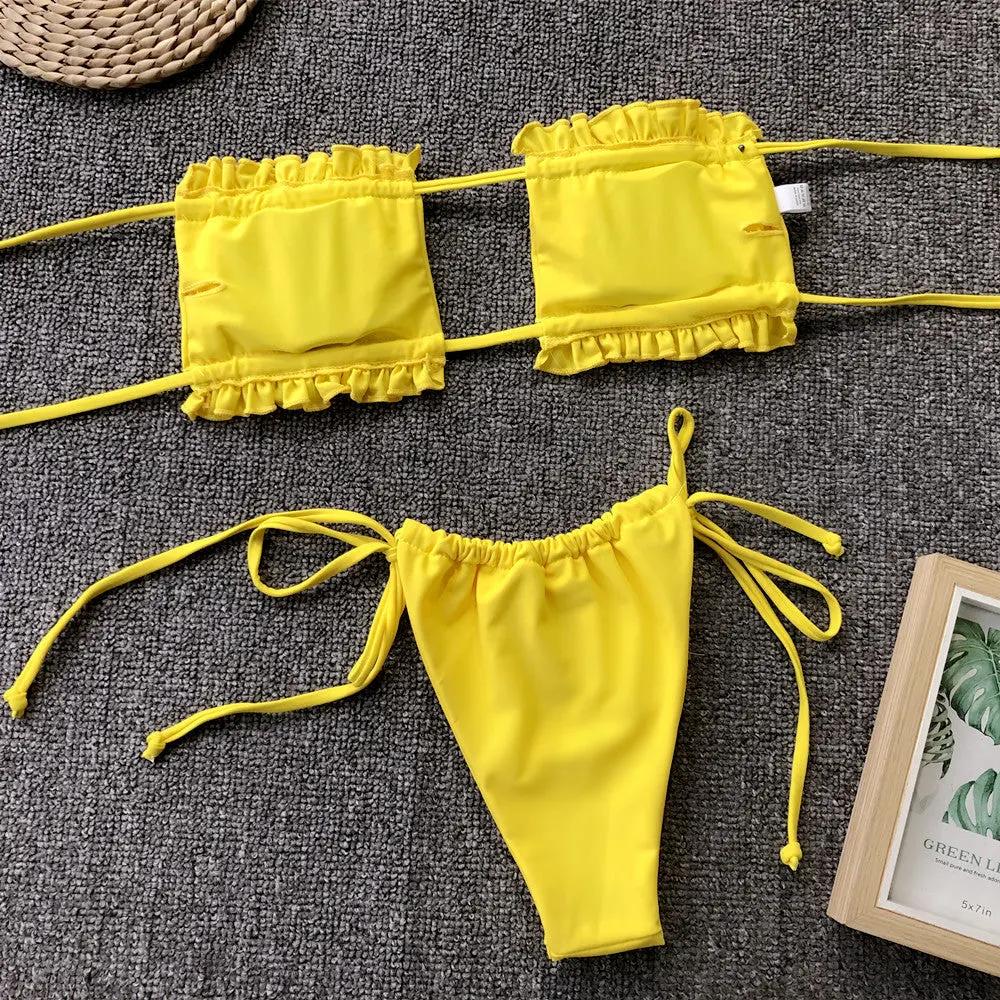 Frill Trim Ruched Bikini Set by Partner Label