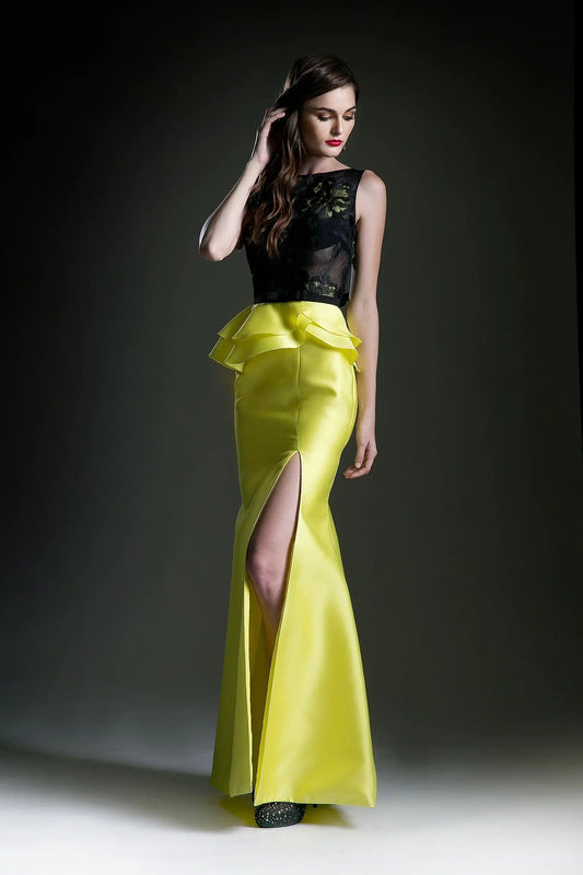 Mermaid cut dress with illusion neckline and belt by Tux-USA
