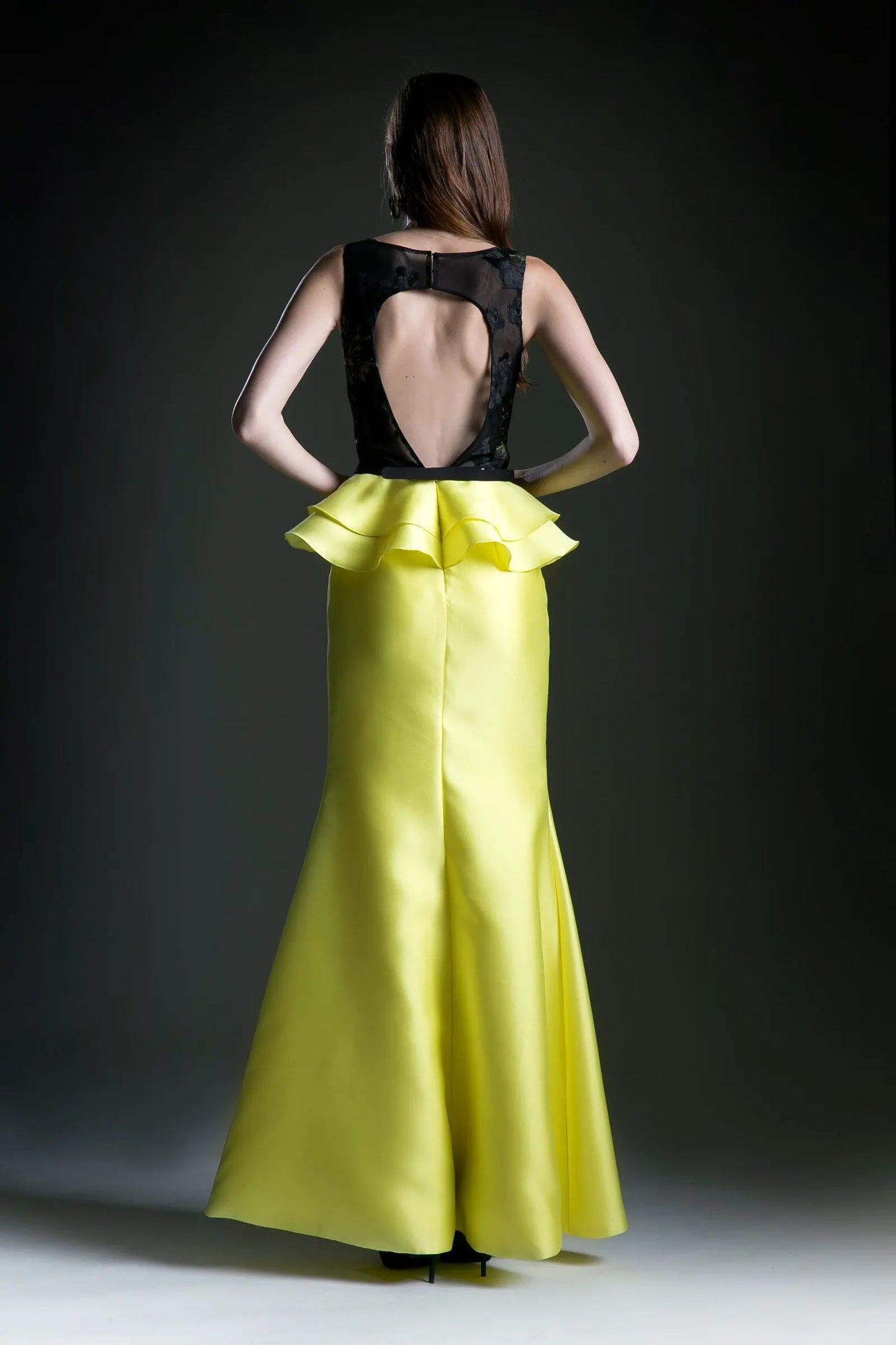 Mermaid cut dress with illusion neckline and belt by Tux-USA