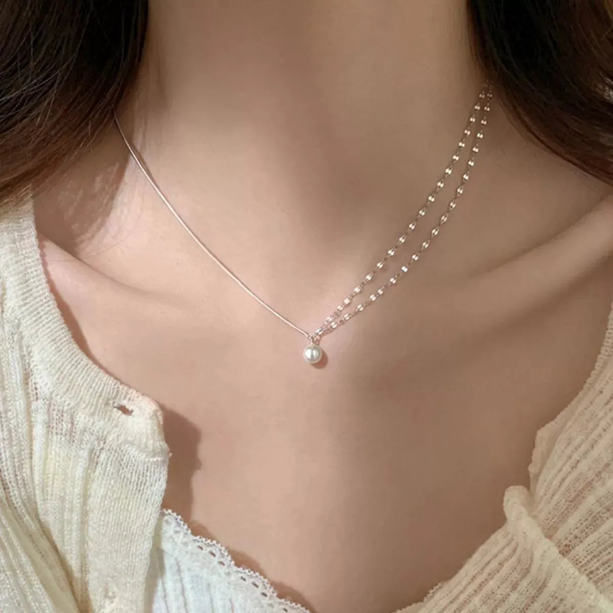 Pearl Pendant Layered Necklace by Partner Labels