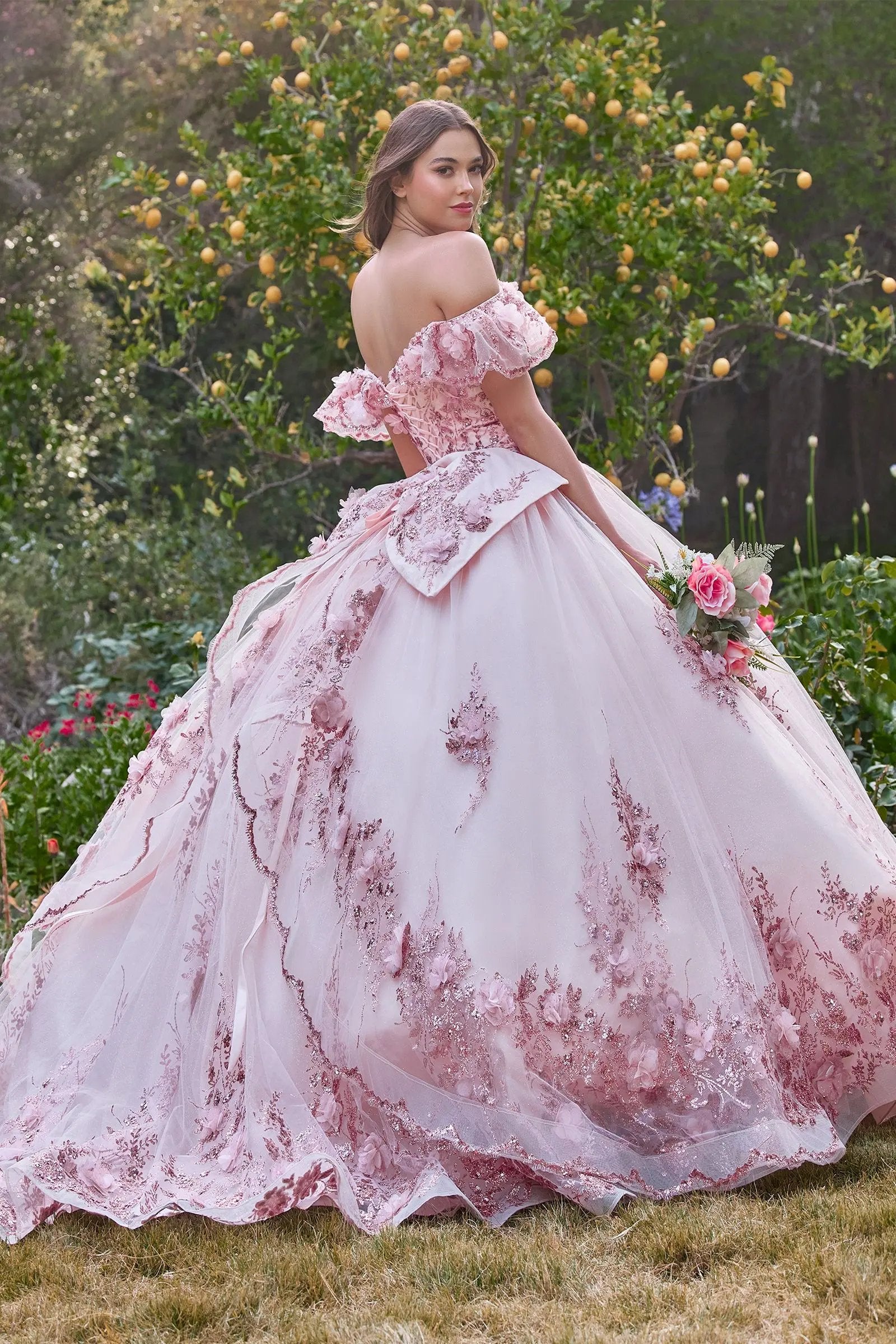 Floral Off The Shoulder Quince Ball Gown by Tux-USA