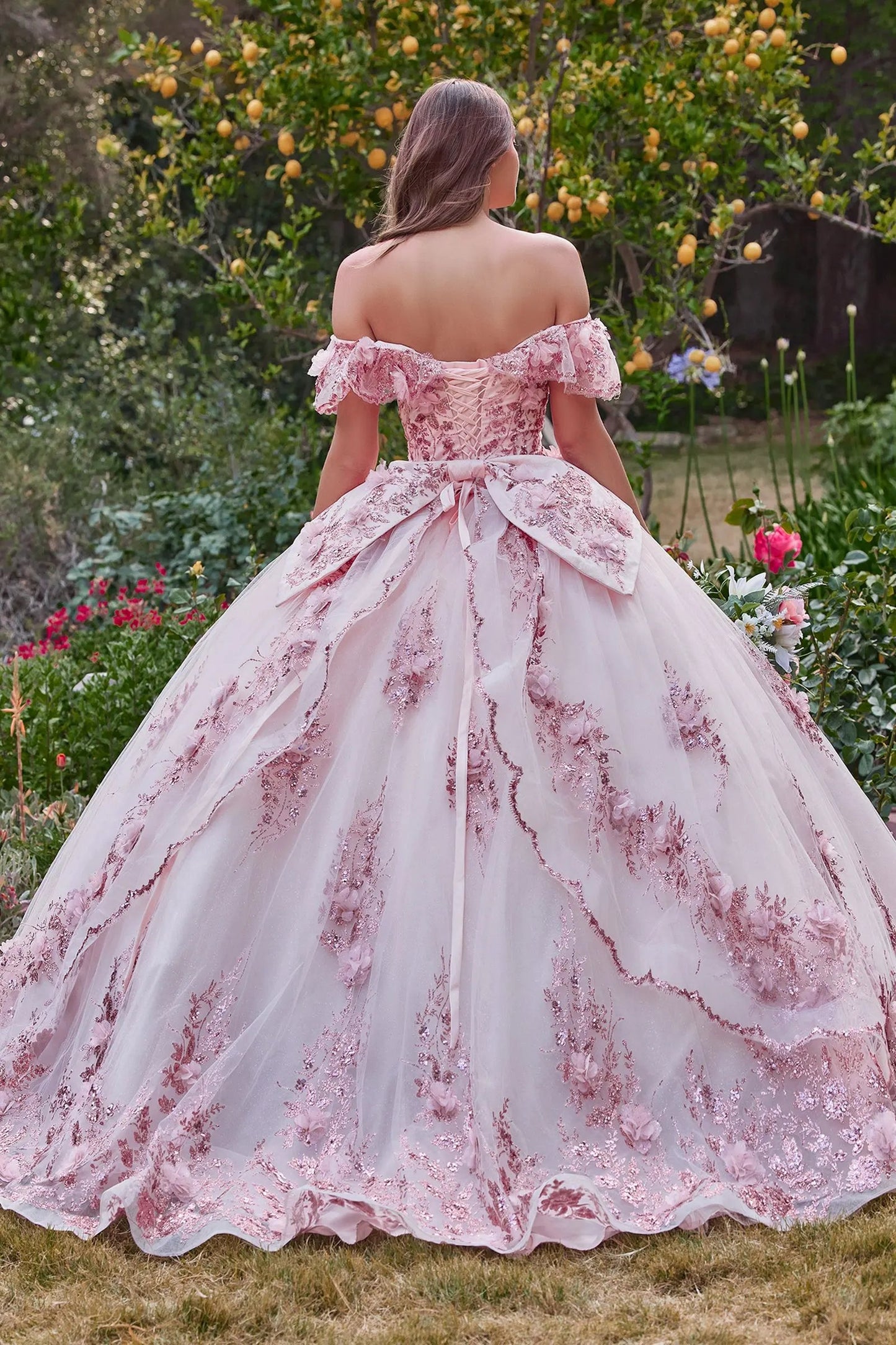Floral Off The Shoulder Quince Ball Gown by Tux-USA