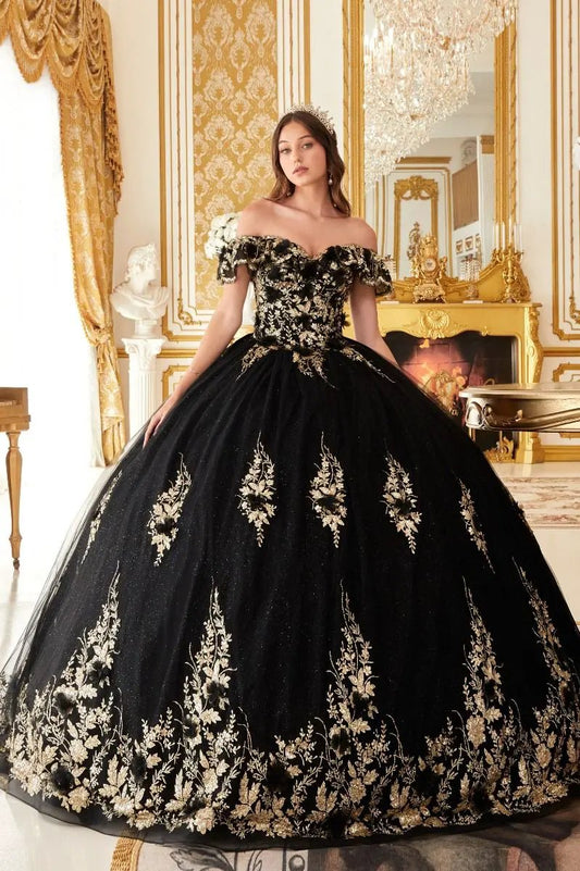 Floral Off The Shoulder Quince Ball Gown by Tux-USA
