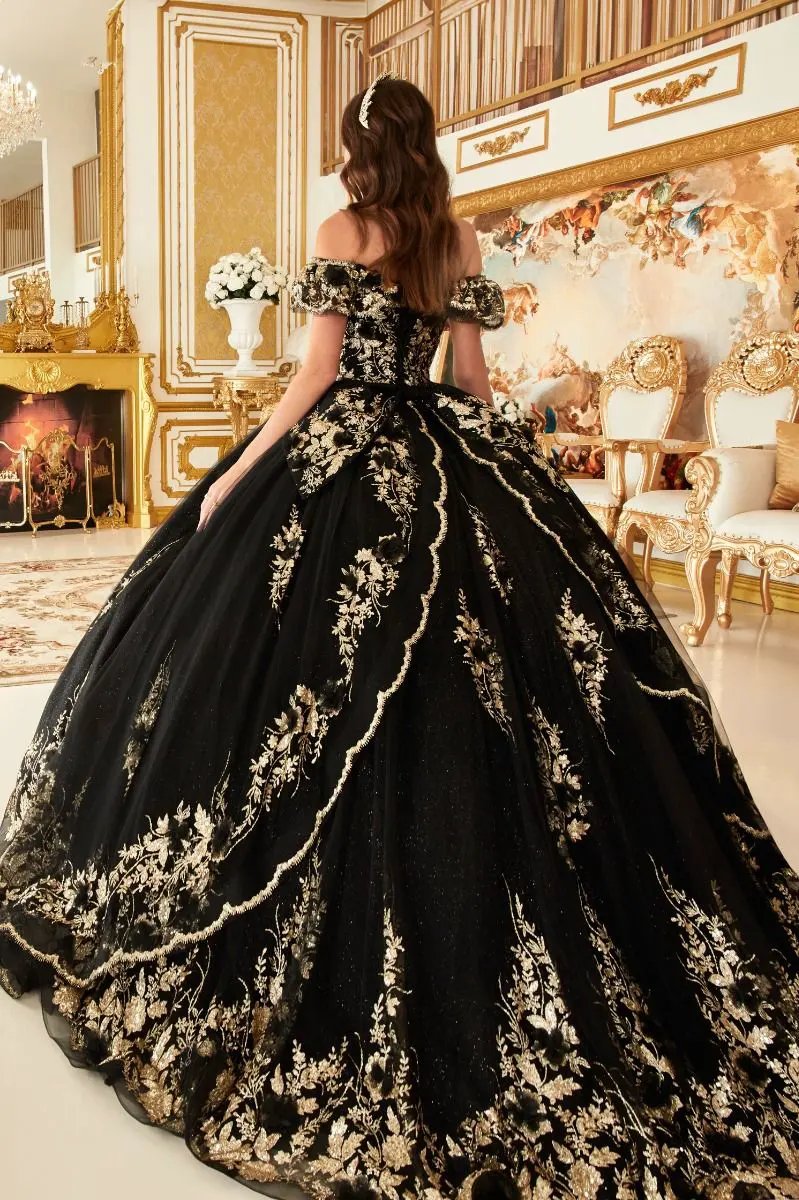 Floral Off The Shoulder Quince Ball Gown by Tux-USA