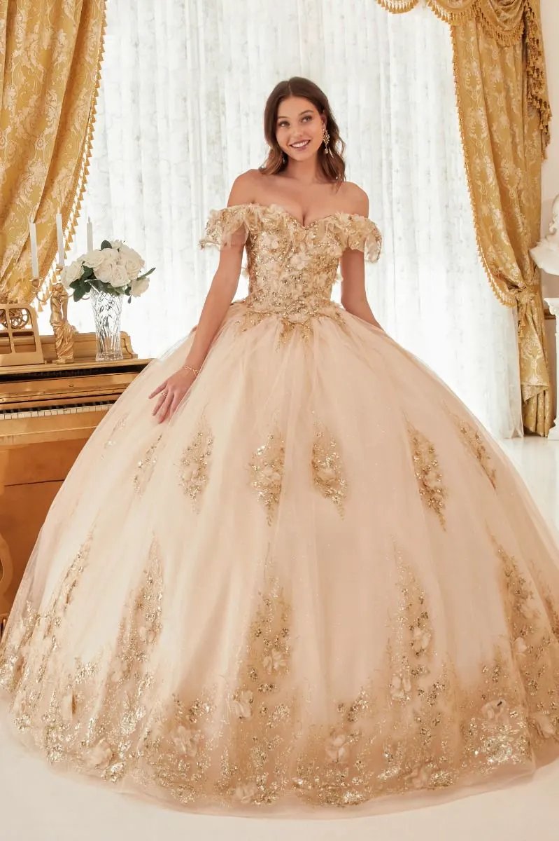 Floral Off The Shoulder Quince Ball Gown by Tux-USA