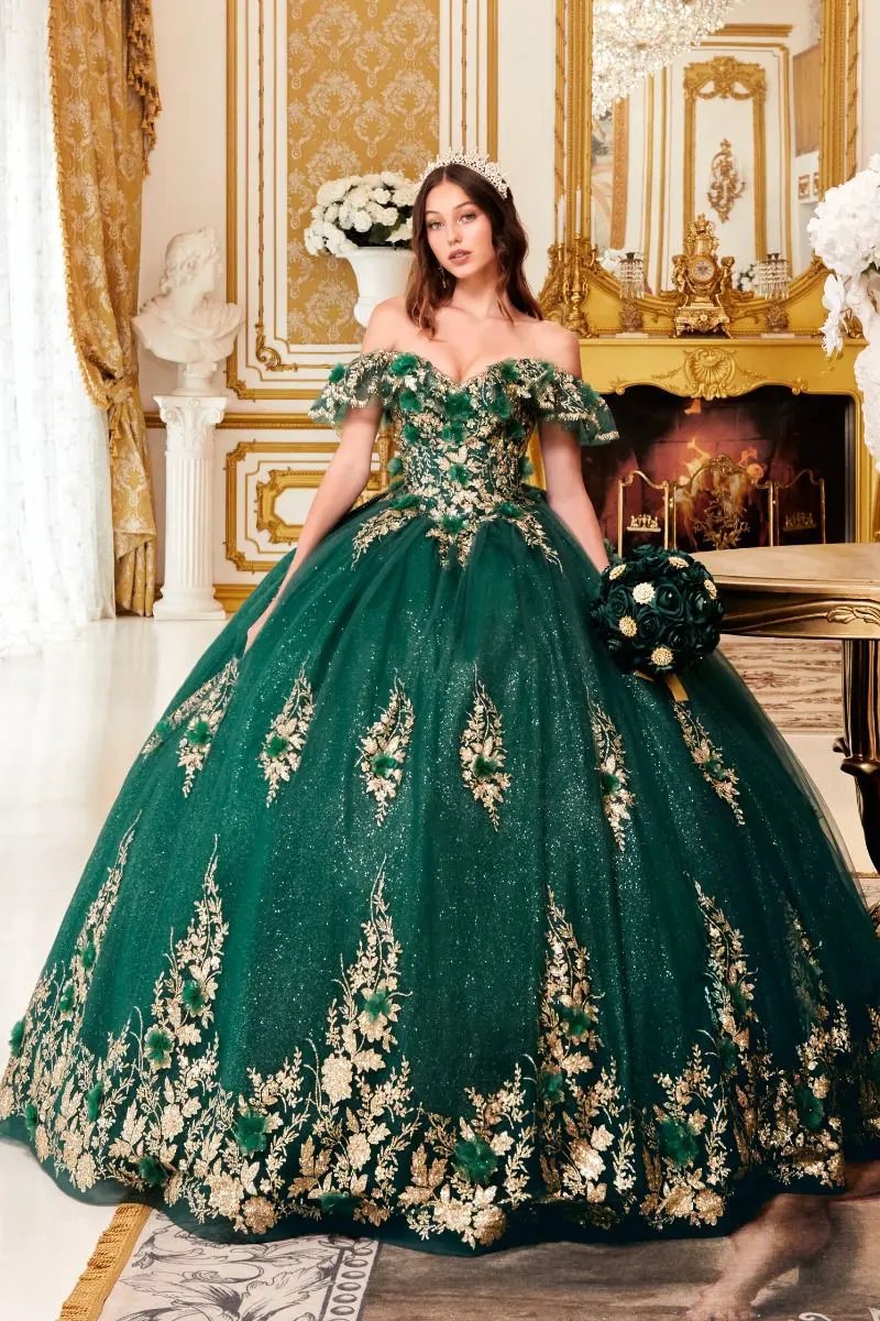 Floral Off The Shoulder Quince Ball Gown by Tux-USA