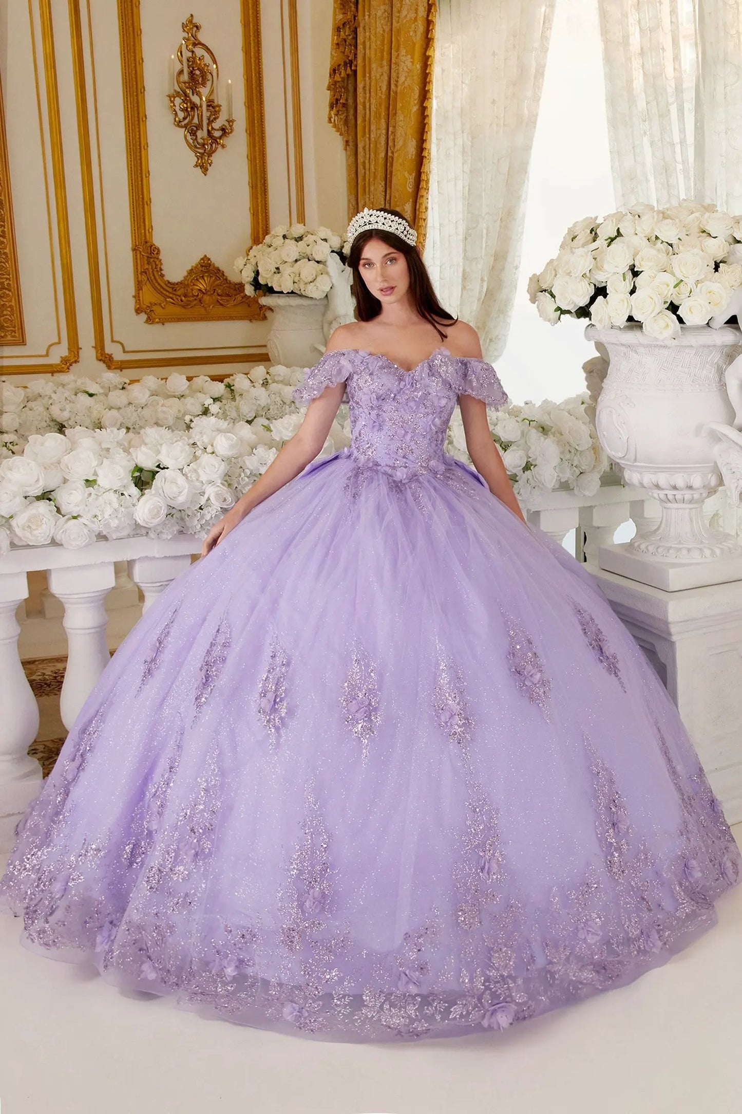 Floral Off The Shoulder Quince Ball Gown by Tux-USA