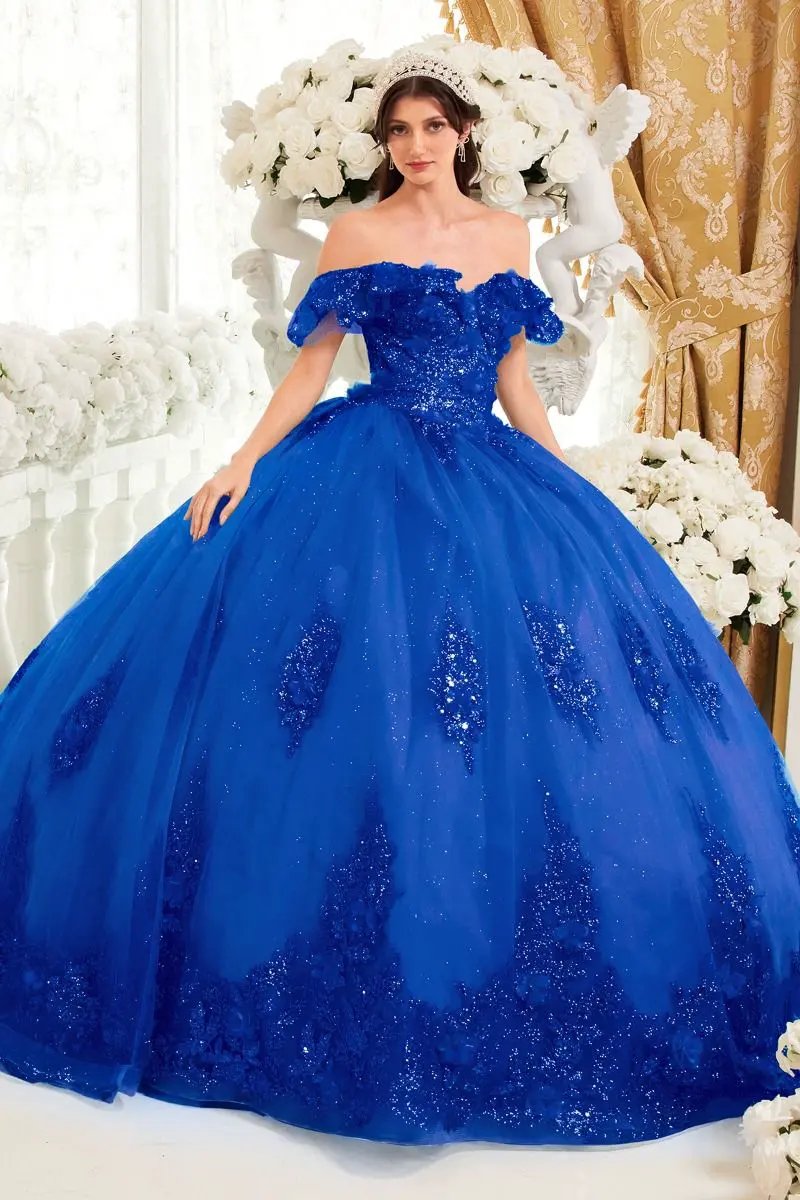 Floral Off The Shoulder Quince Ball Gown by Tux-USA