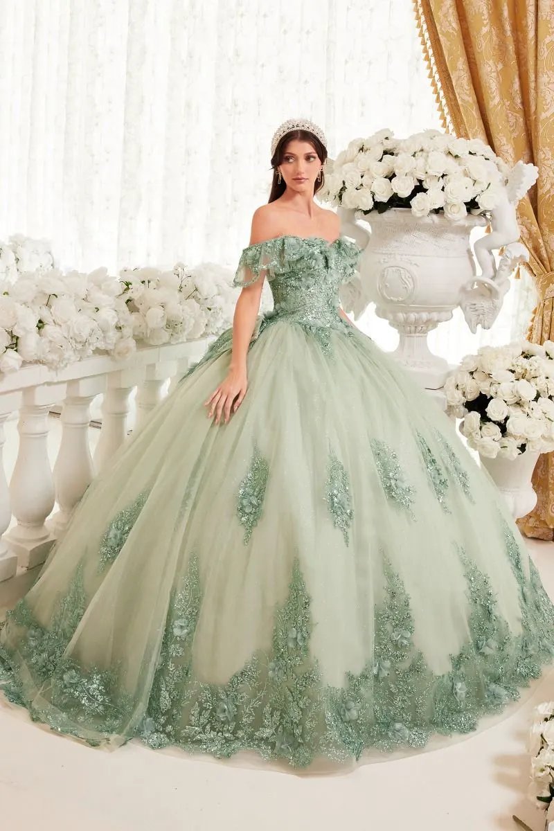 Floral Off The Shoulder Quince Ball Gown by Tux-USA