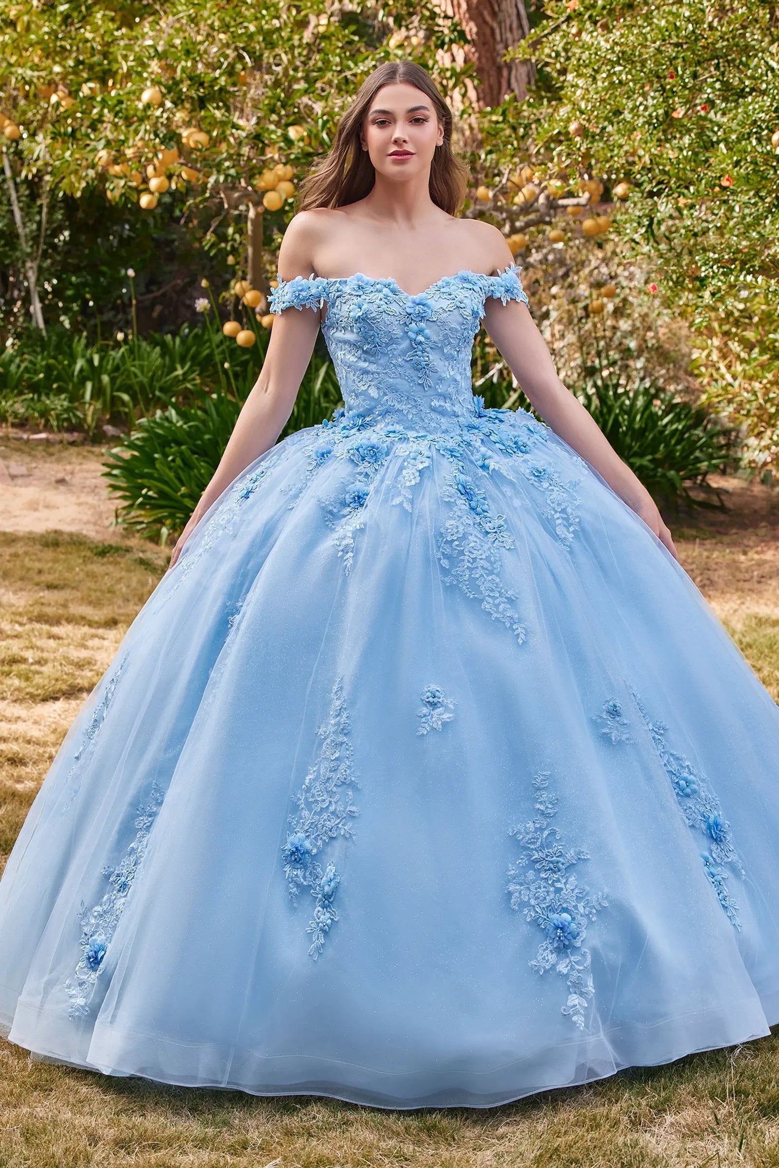 Ball Gown Off Shoulder Floral Embellished Glitter Tulle Quinceanera by Tux-USA