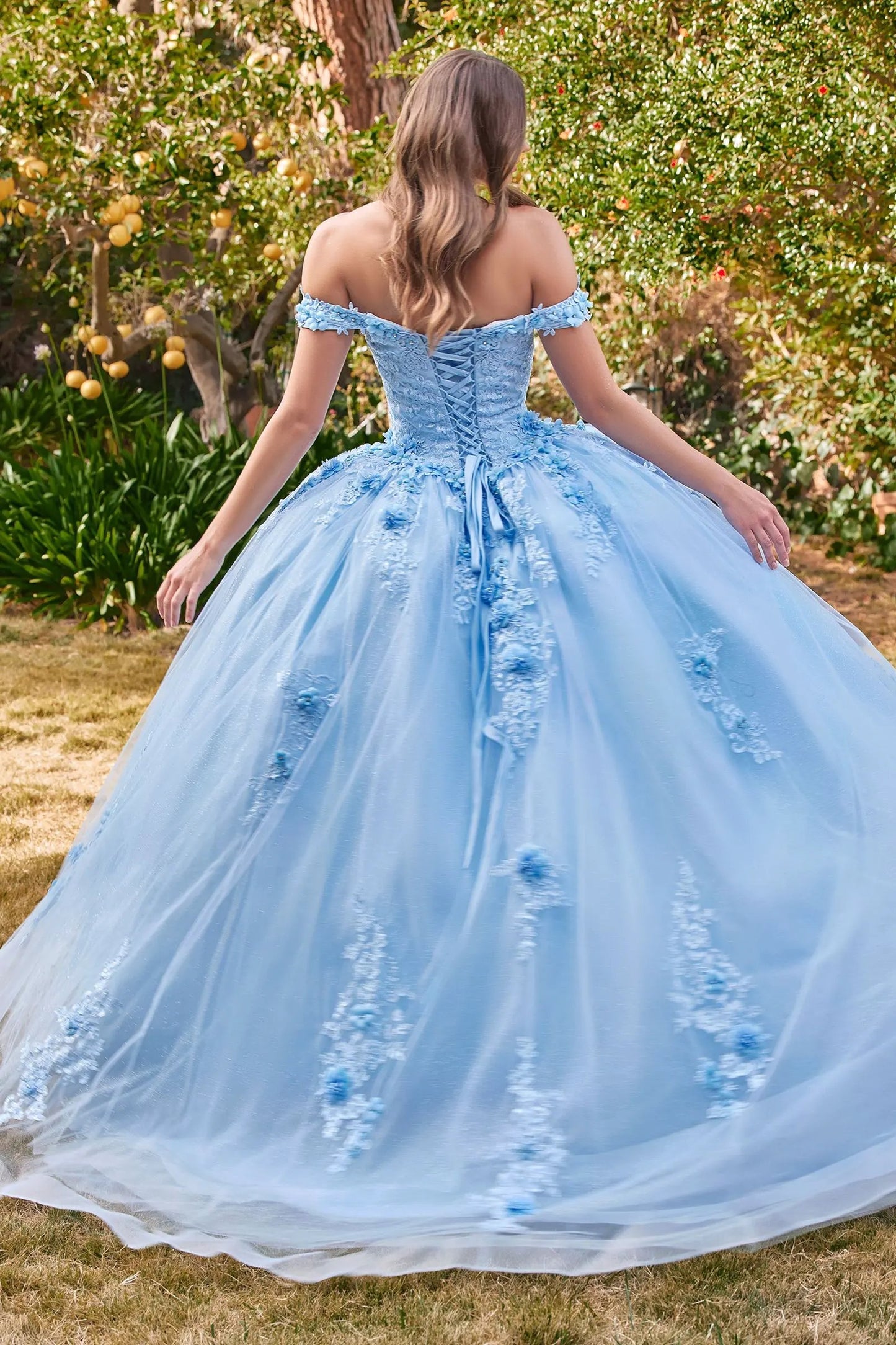 Ball Gown Off Shoulder Floral Embellished Glitter Tulle Quinceanera by Tux-USA