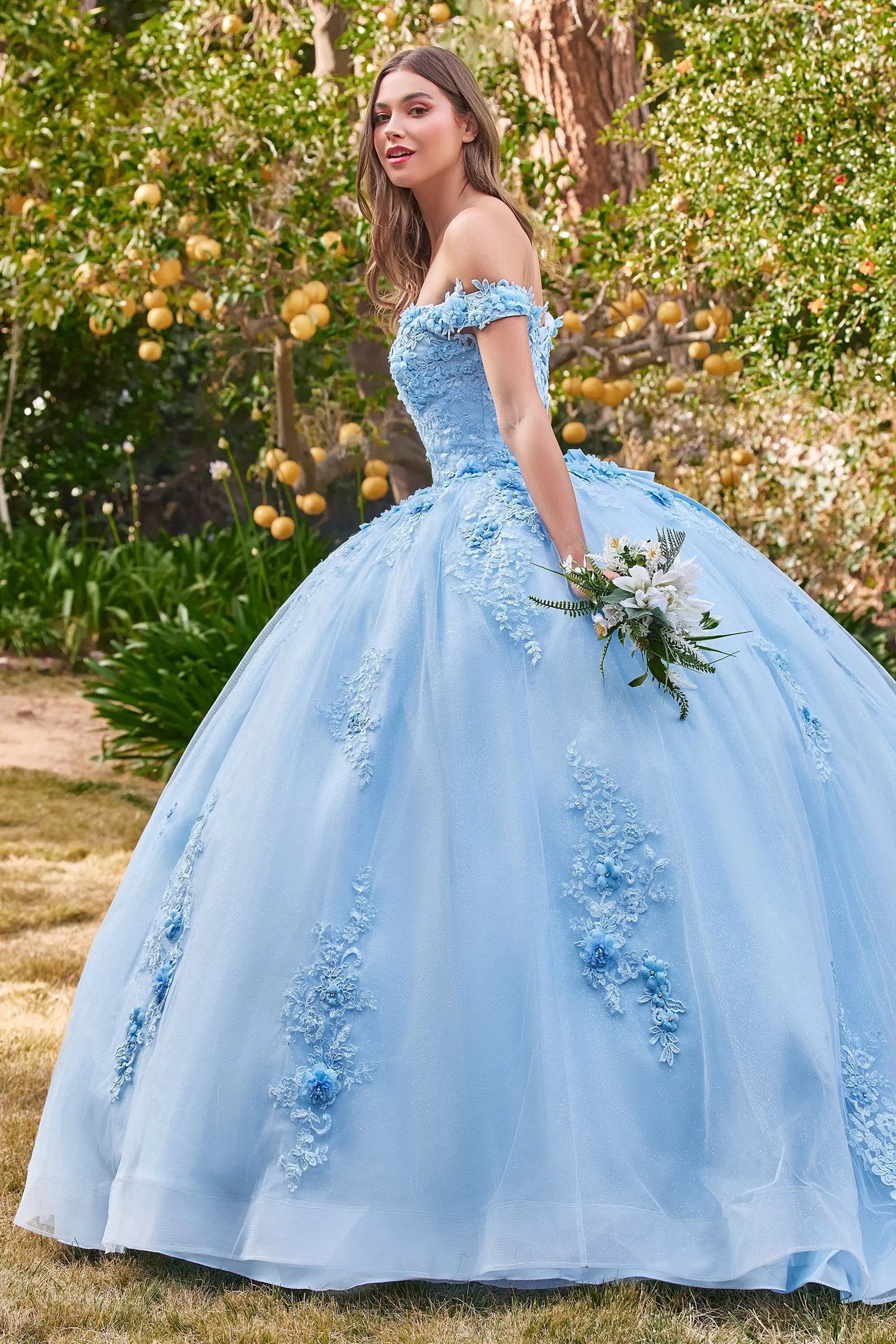 Ball Gown Off Shoulder Floral Embellished Glitter Tulle Quinceanera by Tux-USA