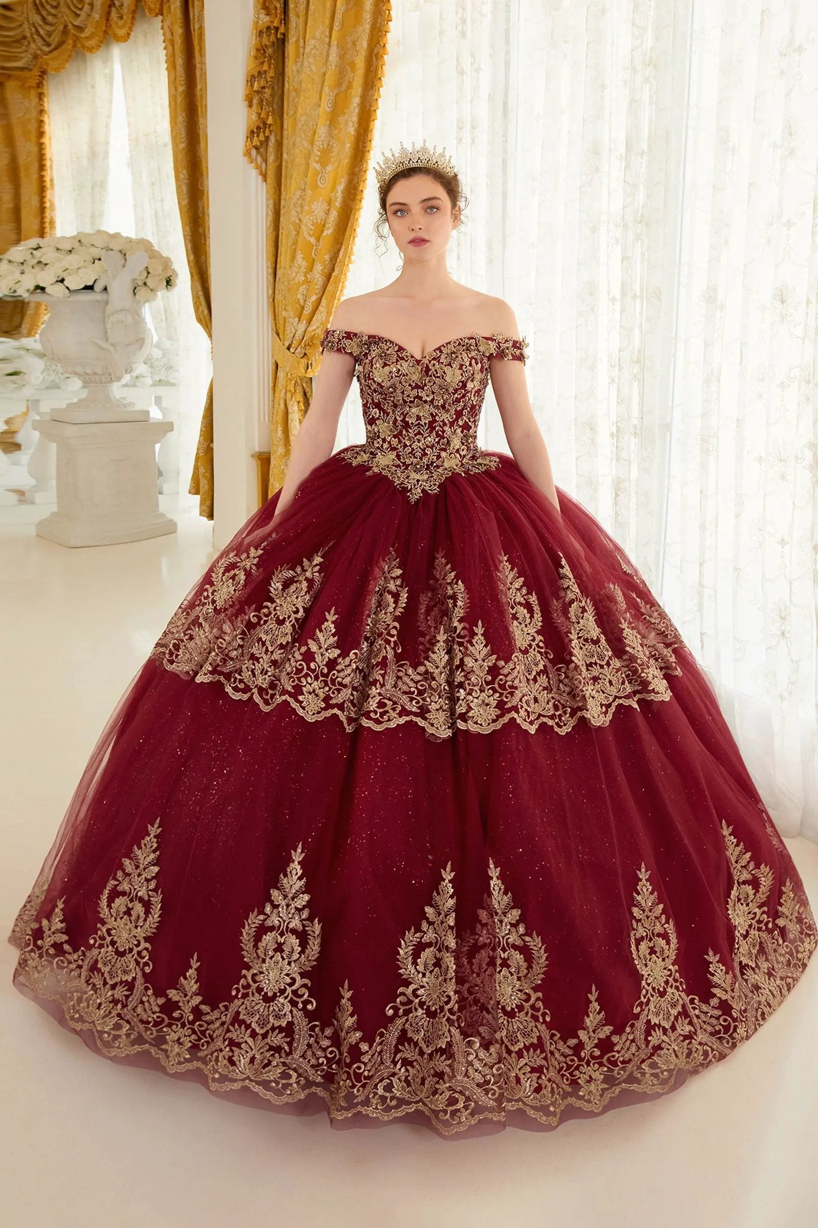 Layered Lace Quinceanera Ball Gown by Tux-USA