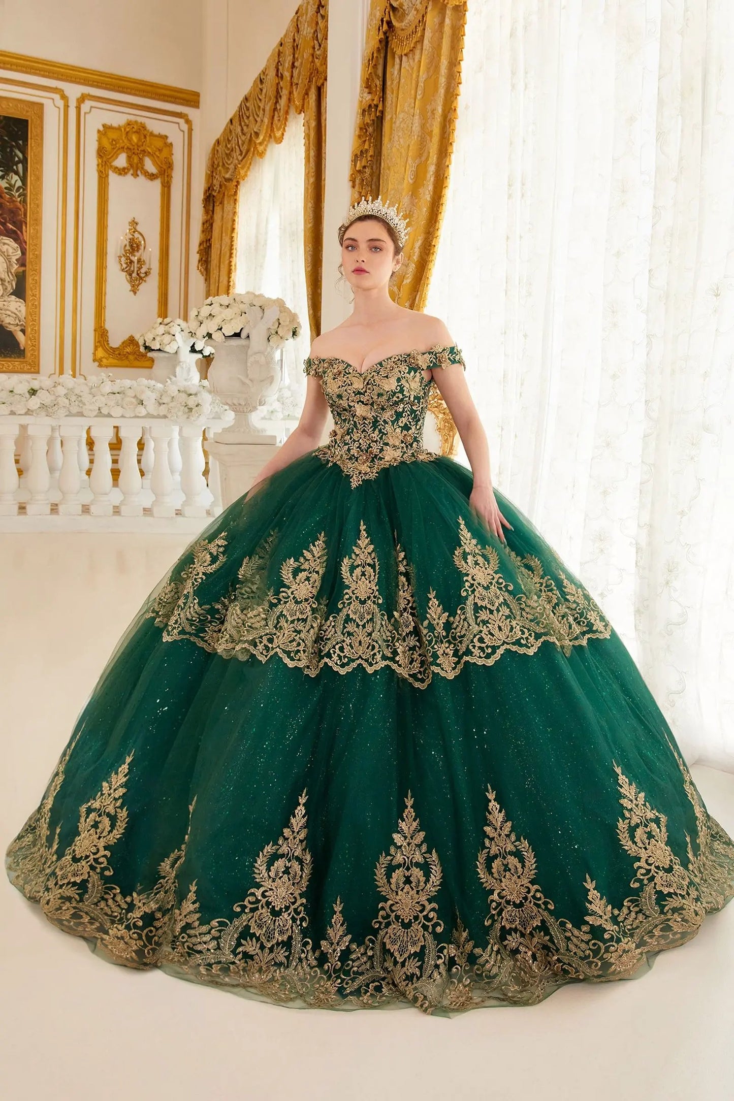 Layered Lace Quinceanera Ball Gown by Tux-USA