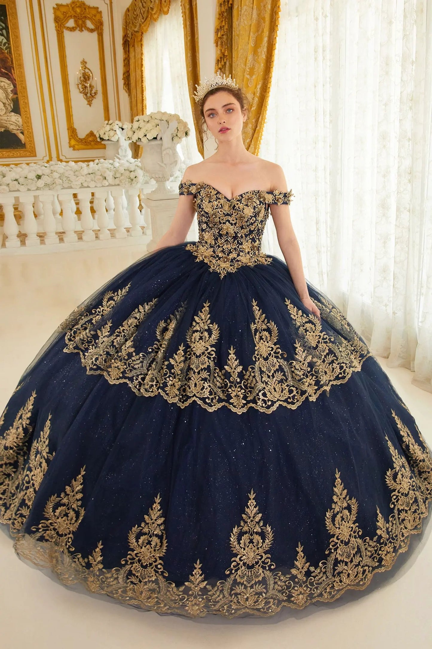 Layered Lace Quinceanera Ball Gown by Tux-USA