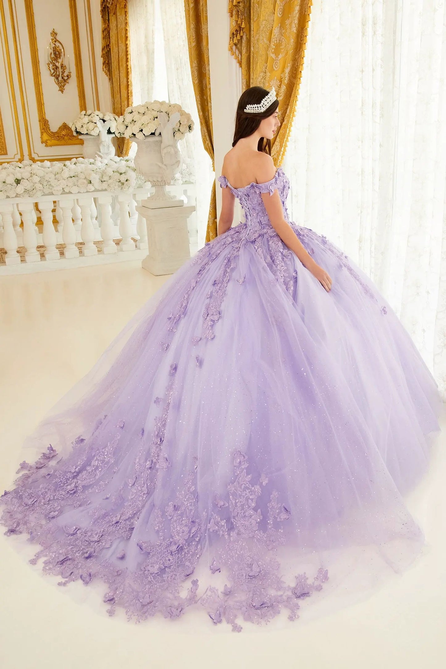Layered Tulle Ball Gown With Lace Applique by Tux-USA