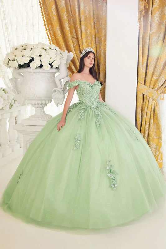 Lace Off The Shoulder Layered Tulle Ball Gown by Tux-USA