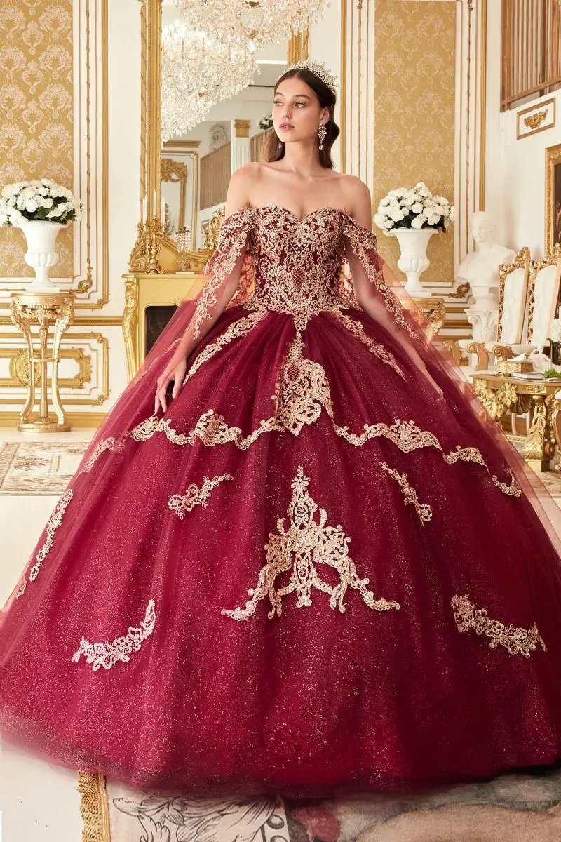 Layered Gold Lace Ball Gown by Tux-USA