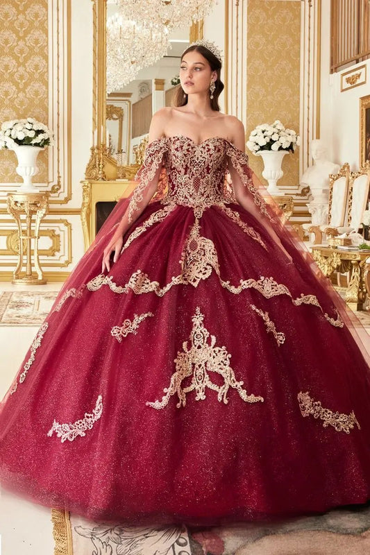 Layered Gold Lace Ball Gown by Tux-USA
