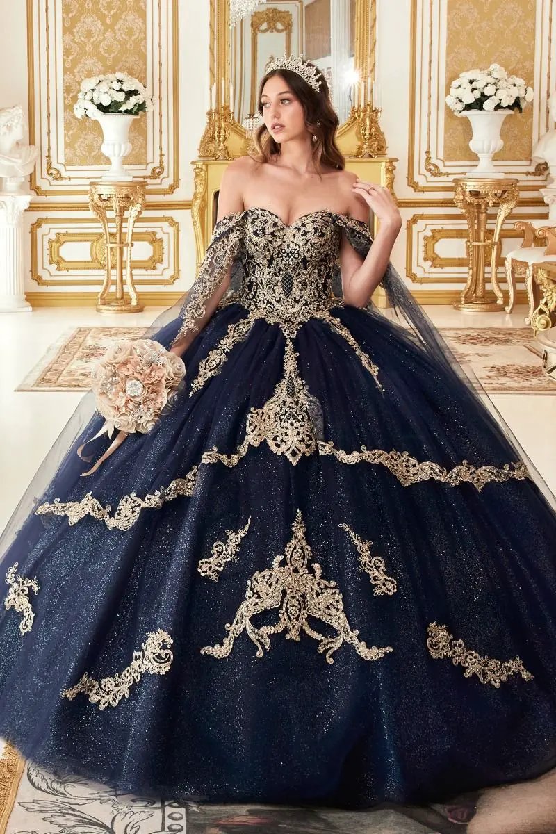 Layered Gold Lace Ball Gown by Tux-USA