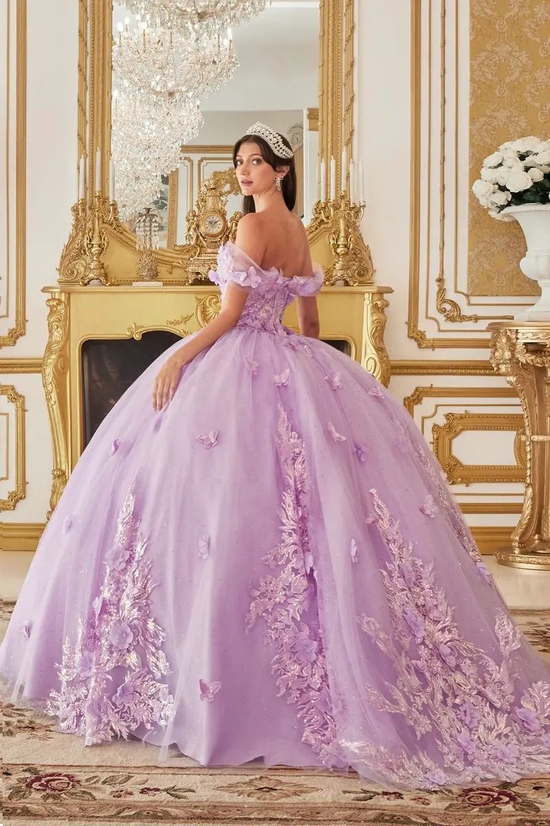 Off the Shoulder Floral Appliqued Ball Gown by Tux-USA