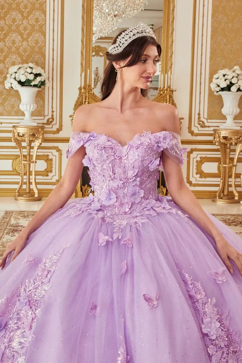 Off the Shoulder Floral Appliqued Ball Gown by Tux-USA