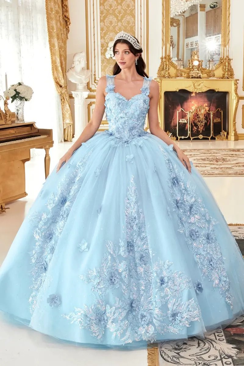 Off the Shoulder Floral Appliqued Ball Gown by Tux-USA
