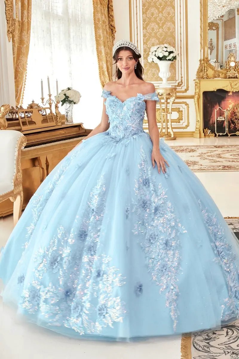 Off the Shoulder Floral Appliqued Ball Gown by Tux-USA