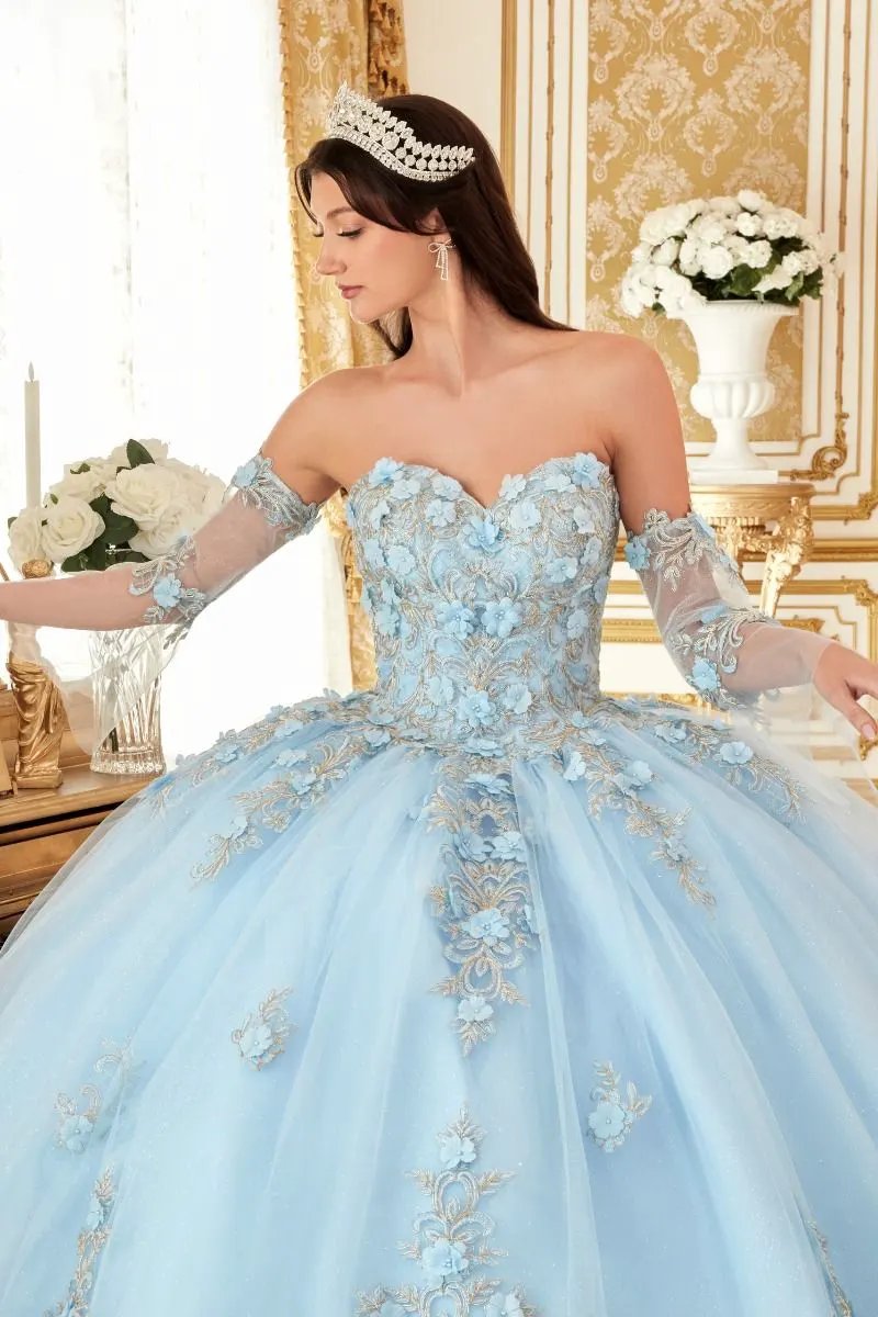 Layered Tulle Ball Quinceanera Gown With Floral Applique by Tux-USA