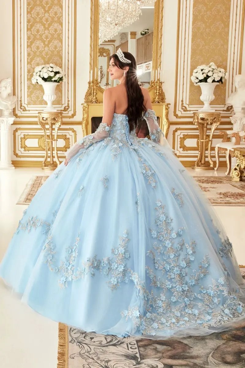 Layered Tulle Ball Quinceanera Gown With Floral Applique by Tux-USA