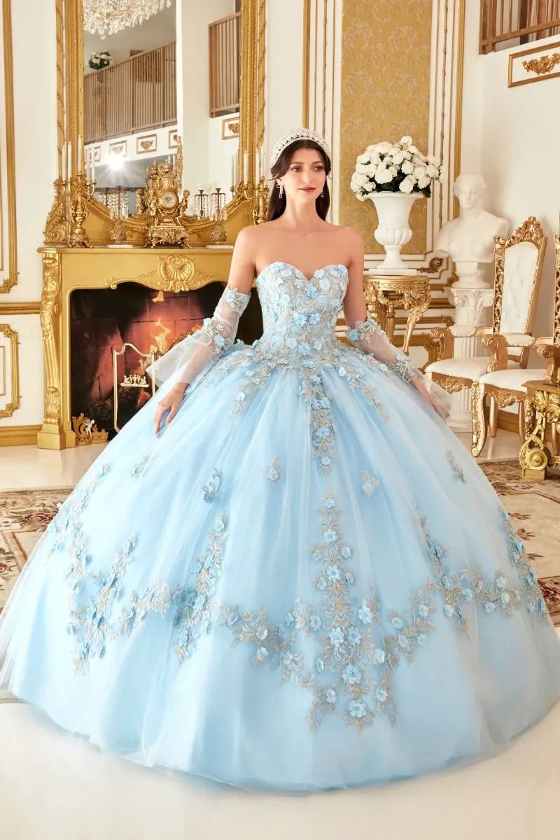 Layered Tulle Ball Quinceanera Gown With Floral Applique by Tux-USA