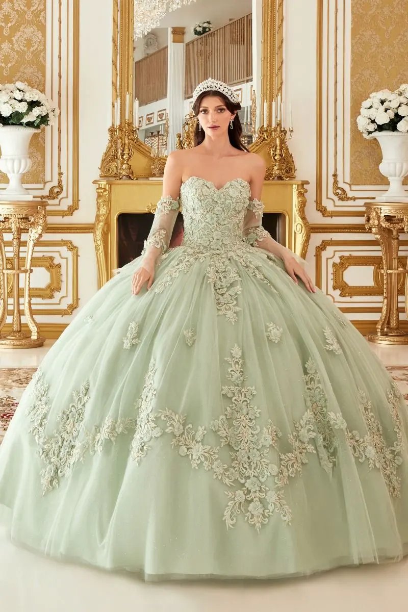 Layered Tulle Ball Quinceanera Gown With Floral Applique by Tux-USA