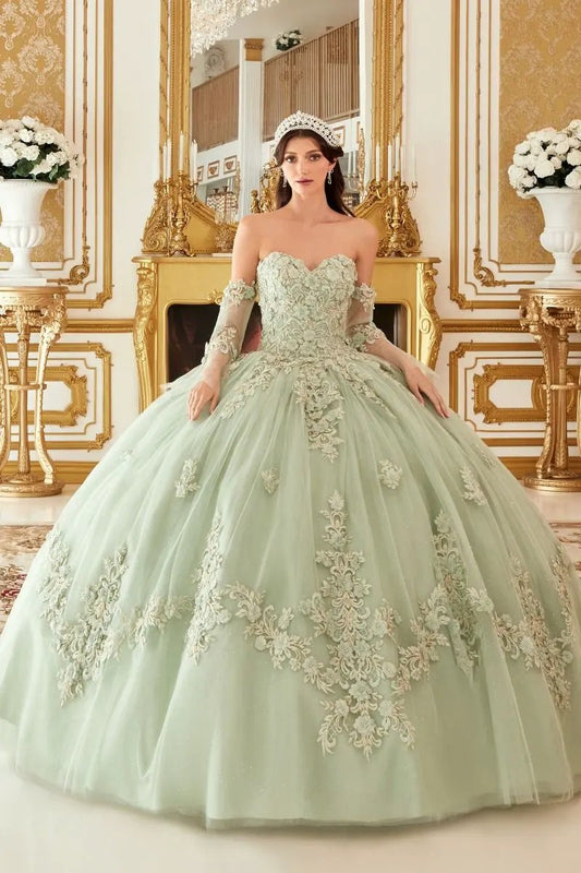 Layered Tulle Ball Quinceanera Gown With Floral Applique by Tux-USA
