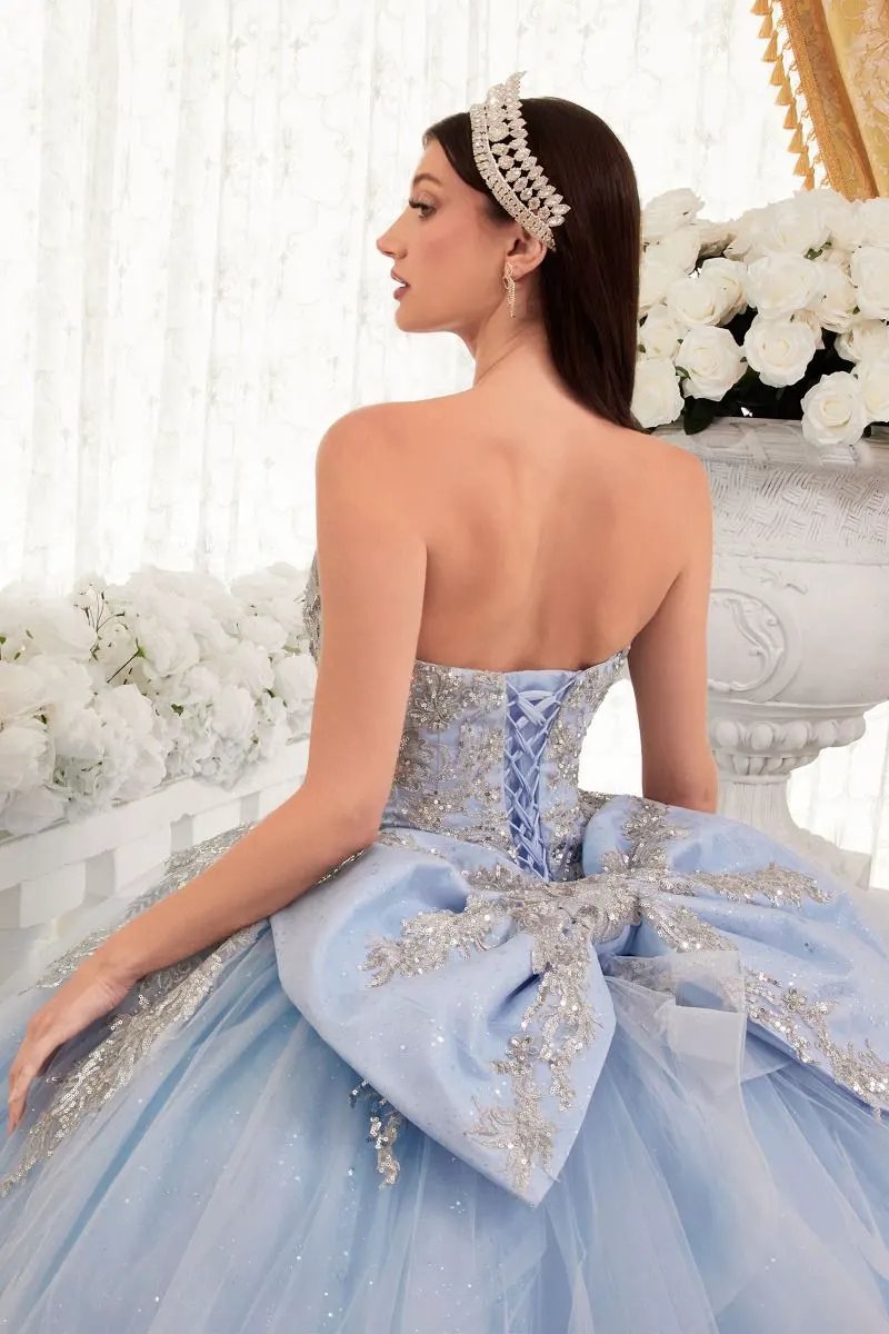 Strapless Layered Ball Gown With Bow Detail by Tux-USA