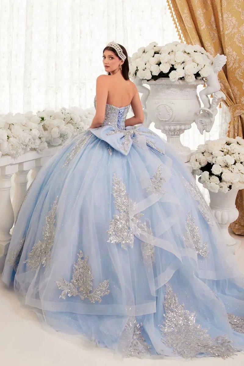 Strapless Layered Ball Gown With Bow Detail by Tux-USA