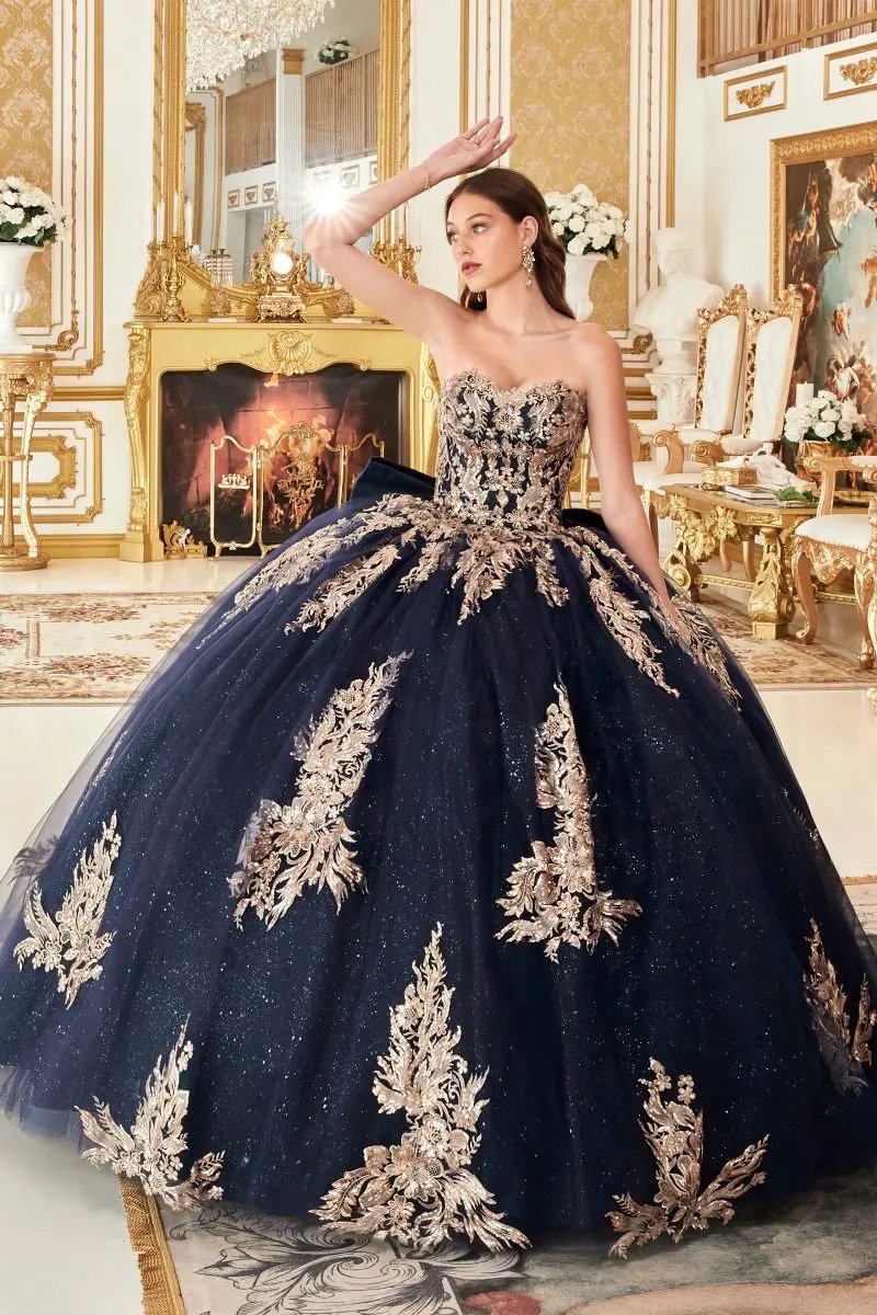 Strapless Layered Ball Gown With Bow Detail by Tux-USA