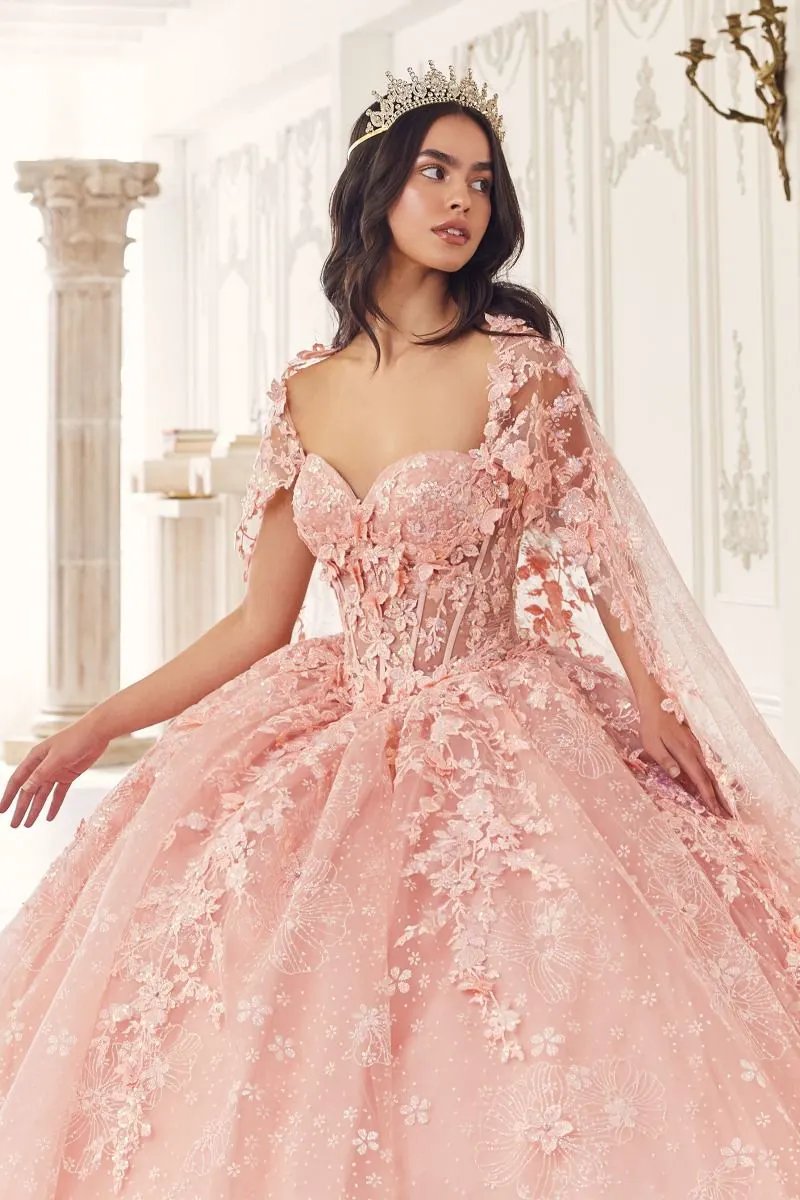 Floral Quinceanera Ball Gown With Cape by Tux-USA