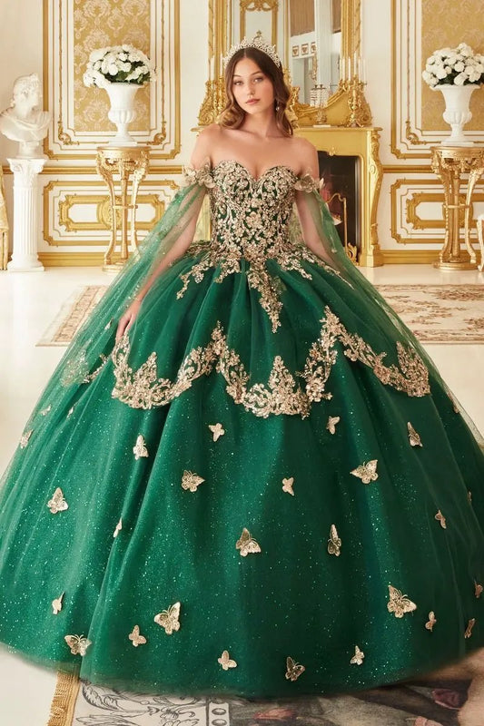 Strapless Layered Tulle Emerald Ball Gown by Tux-USA